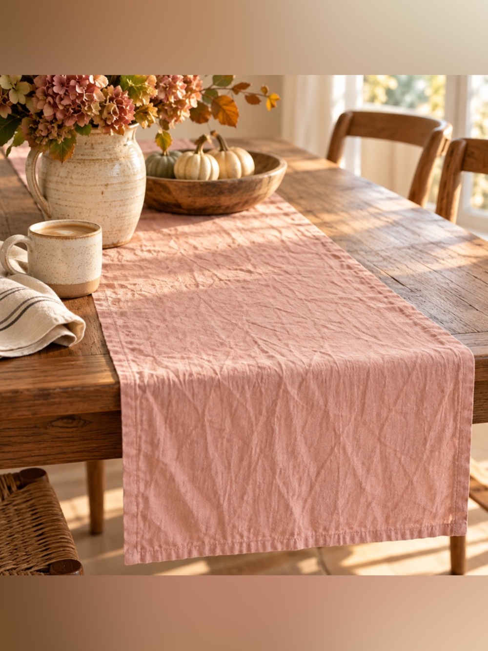 Quince 100% European Linen Table Runner Dusty Blush Pink Mauve 17 x 108 inches